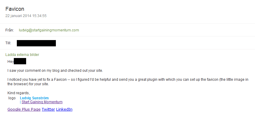 screenshot of an email interaction