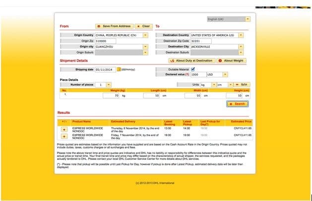 dhl screenshot