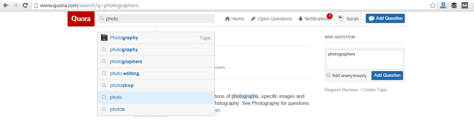 searching for questions in Quora