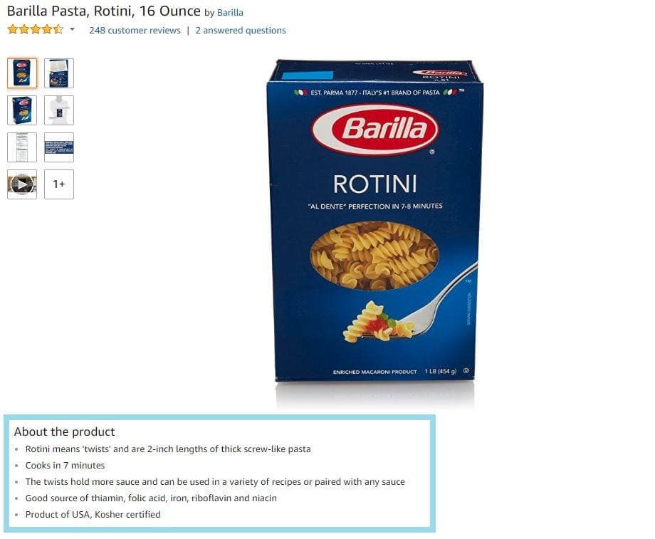 About the product example bullet points