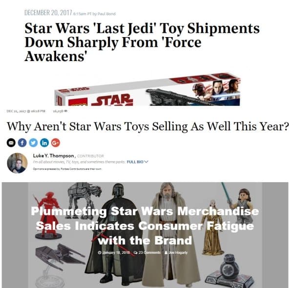 toy sales down starwars