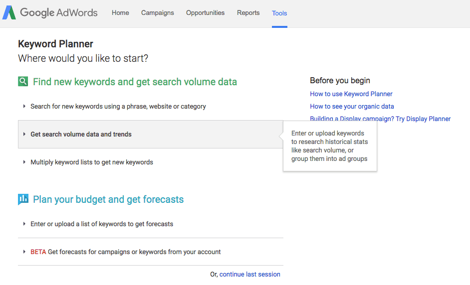 Google Keywrod Planner