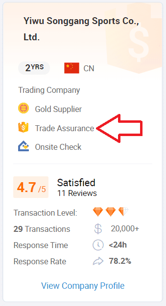 Supplier with trade assurance symbol