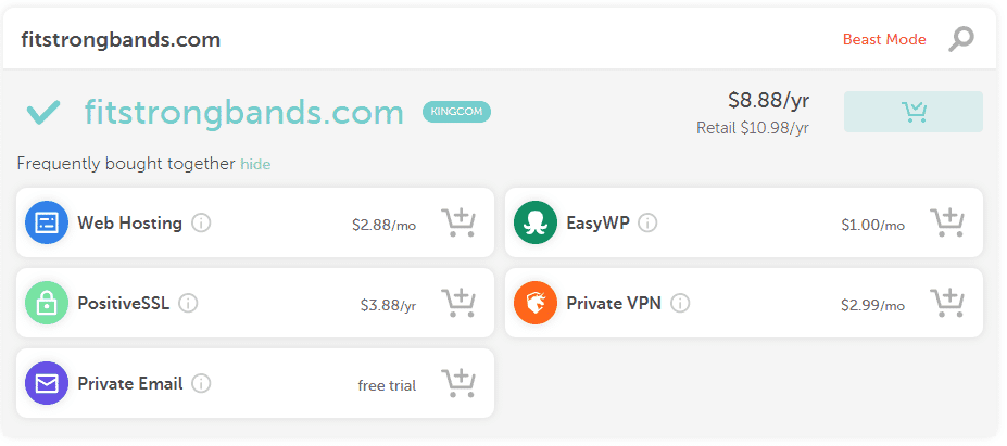 Add to Cart on Namecheap