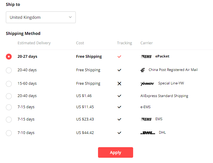 Aliexpress Shipping from China to the UK