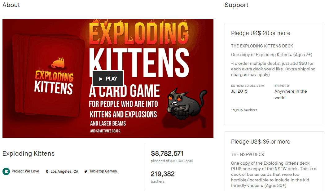 Exploding Kittens Kickstarter
