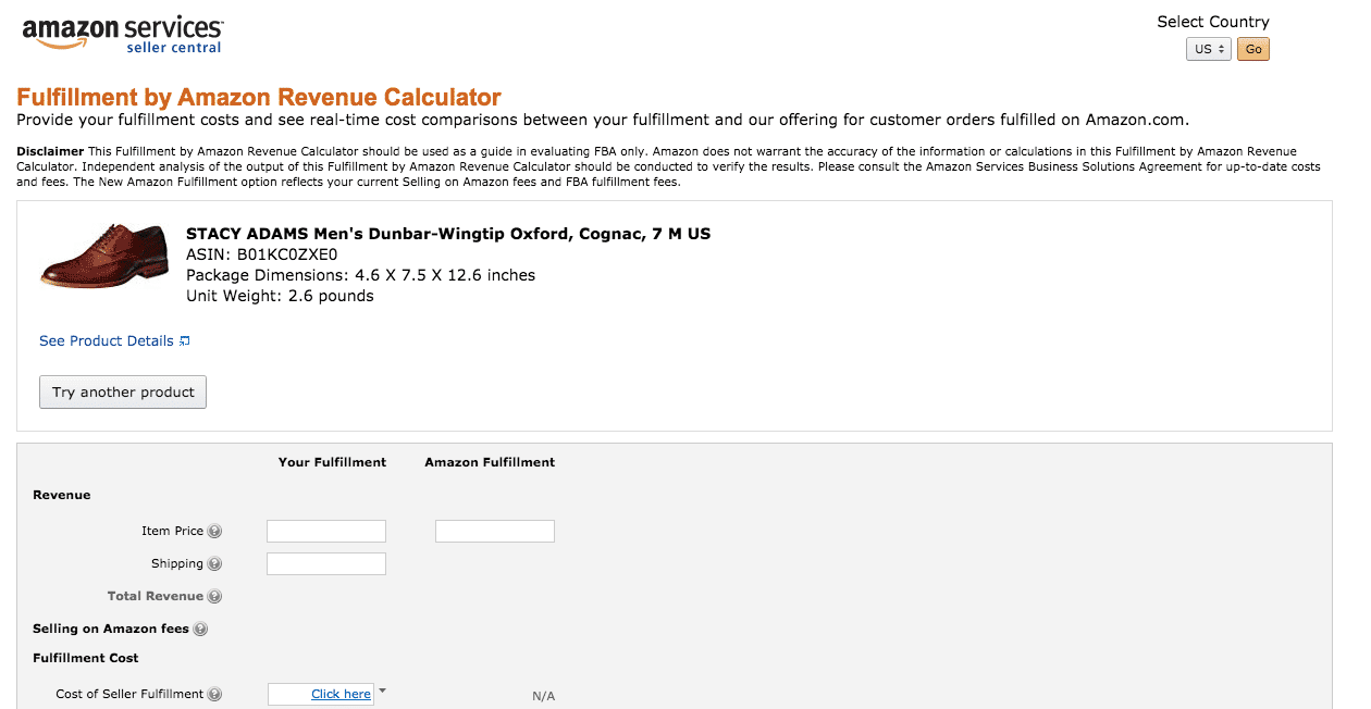 Fulfillment by Amazon Revenue Calculator