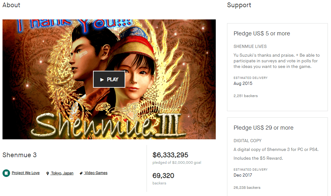 Shenmue 3 Kickstarter Project