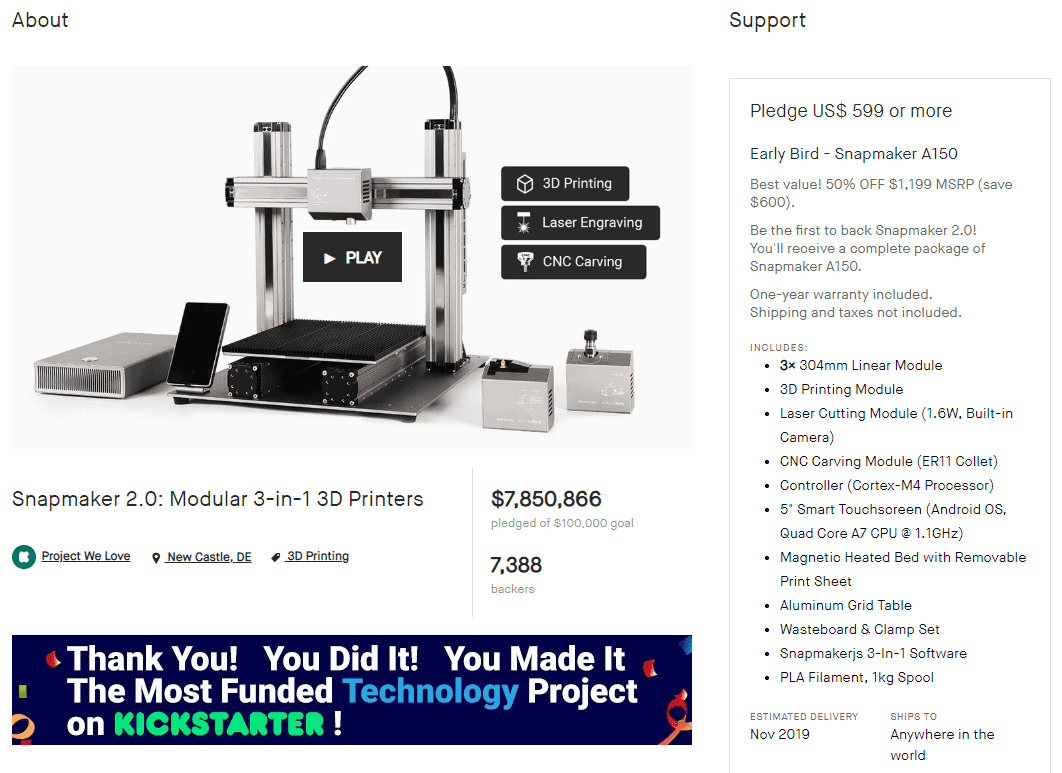 Snapmaker 2.0 Modular 3 in1 3D Printers