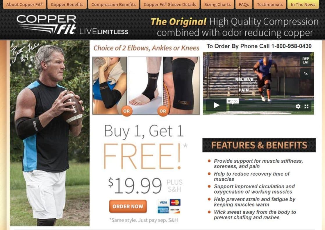 Bret Favre Copper Fit Knee Compression Sleeve