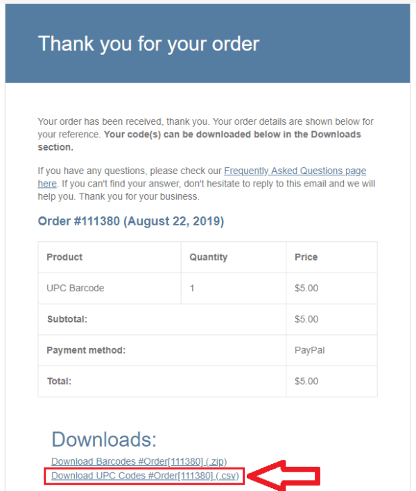 Downloading barcode order