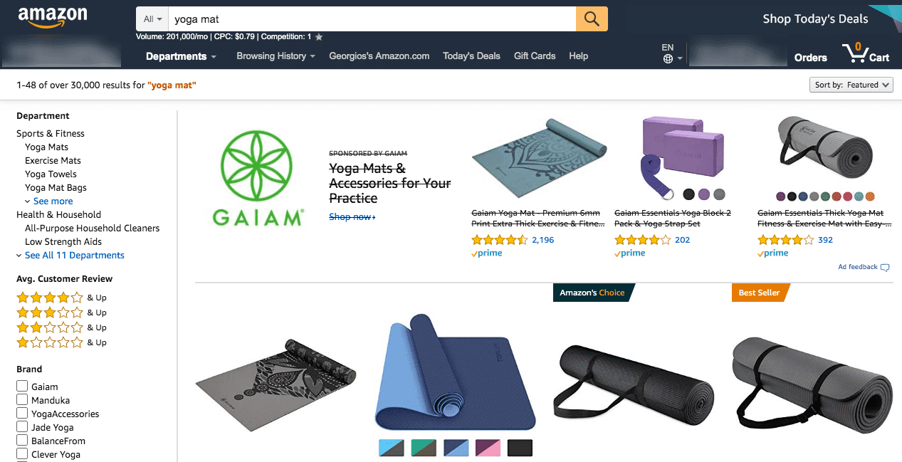 Yoga Mat Product Listings on Amazon