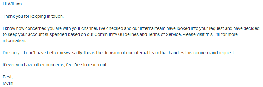 youtube creator support reply