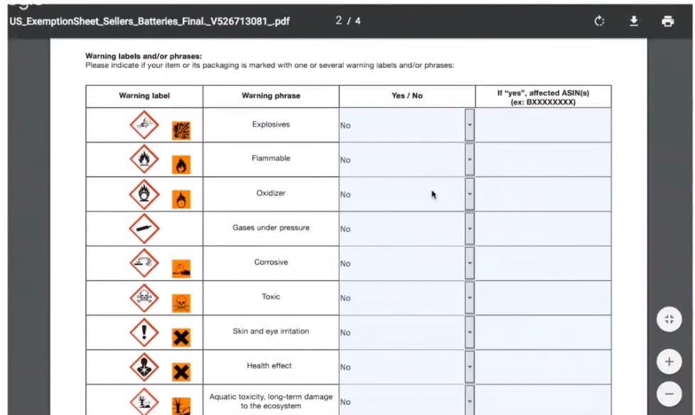 Creating Amazon FBA Shipping Plan - Filling Out Hazmat Forms
