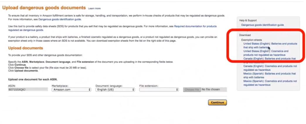 Creating Amazon FBA Shipping Plan - How to download Hazmat Forms