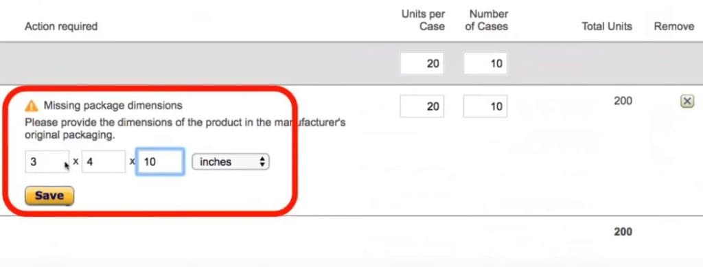 Creating Amazon FBA Shipping Plan - Providing Unit Dimensions