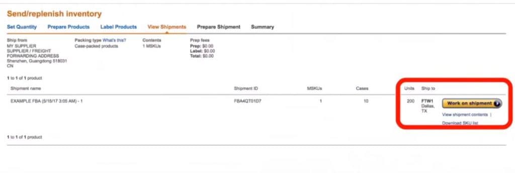 Creating Amazon FBA Shipping Plan - Working on Shipment