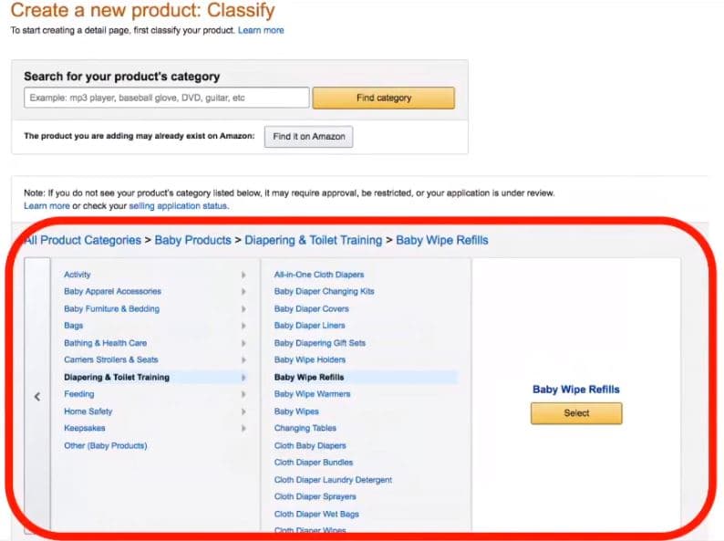 Selecting Product Category
