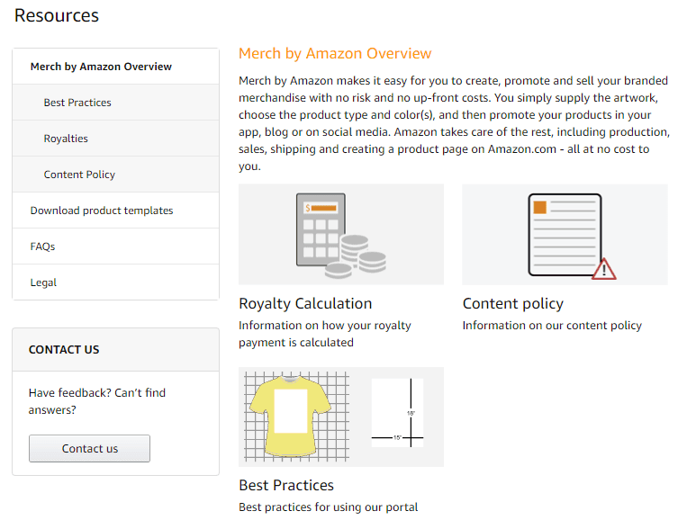 Merch by Amazon resources tab