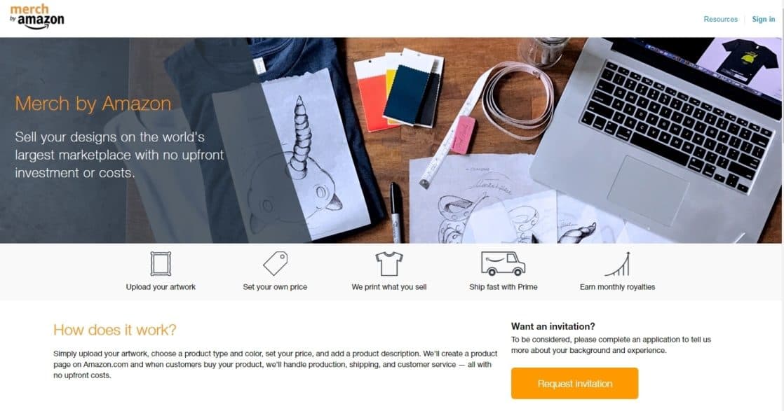 Signup Page for Merch by Amazon