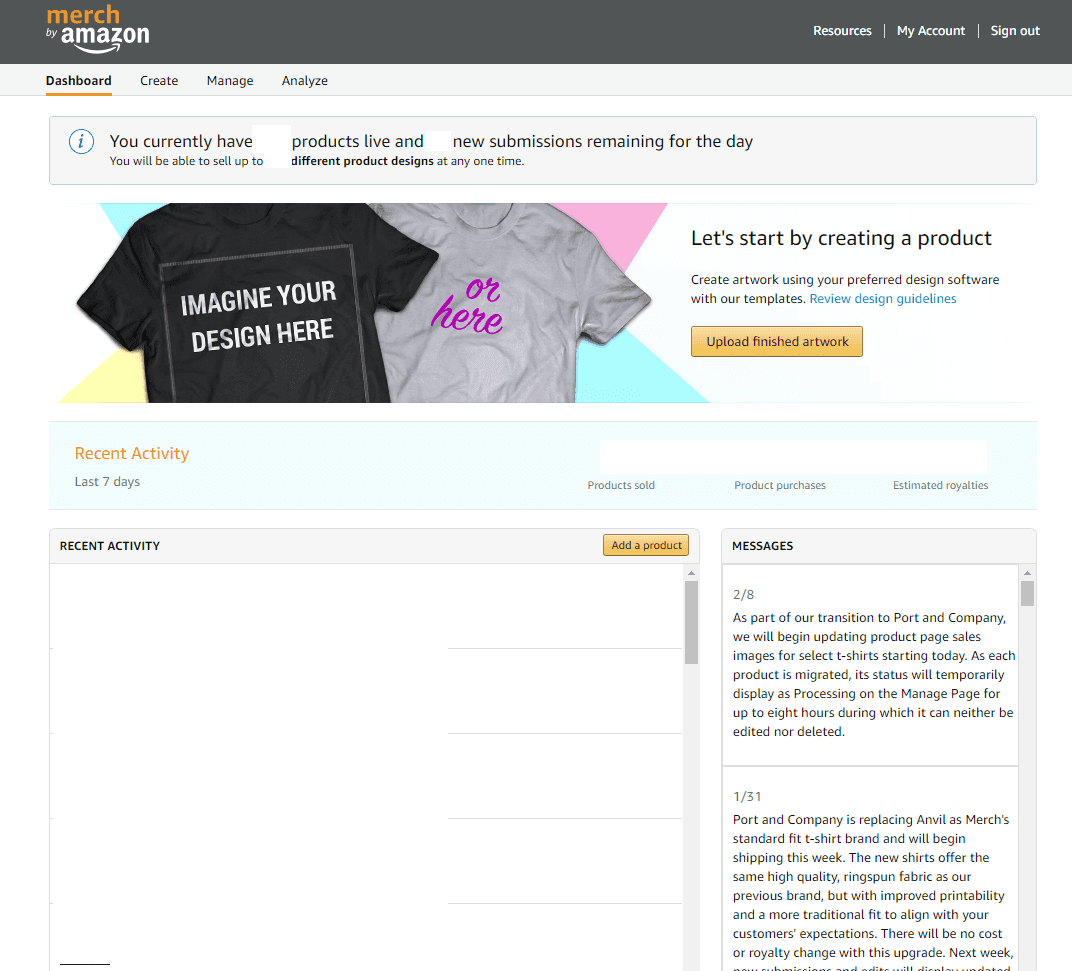 Merch by Amazon Dashboard