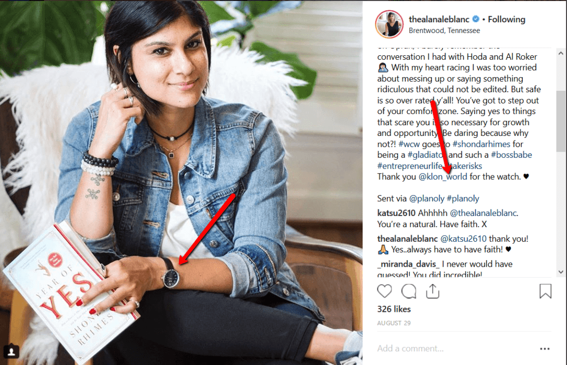 Alana Blanc Influencer ad post