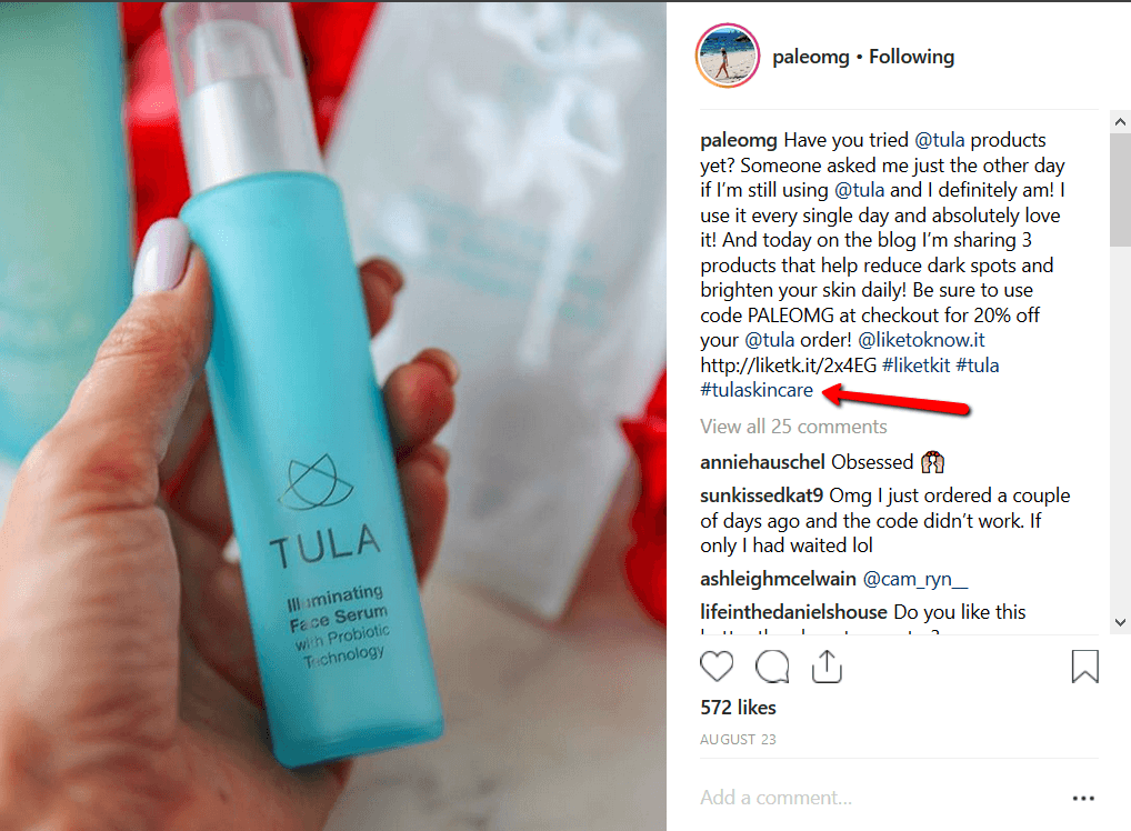 Branded Hashtag Instagram example