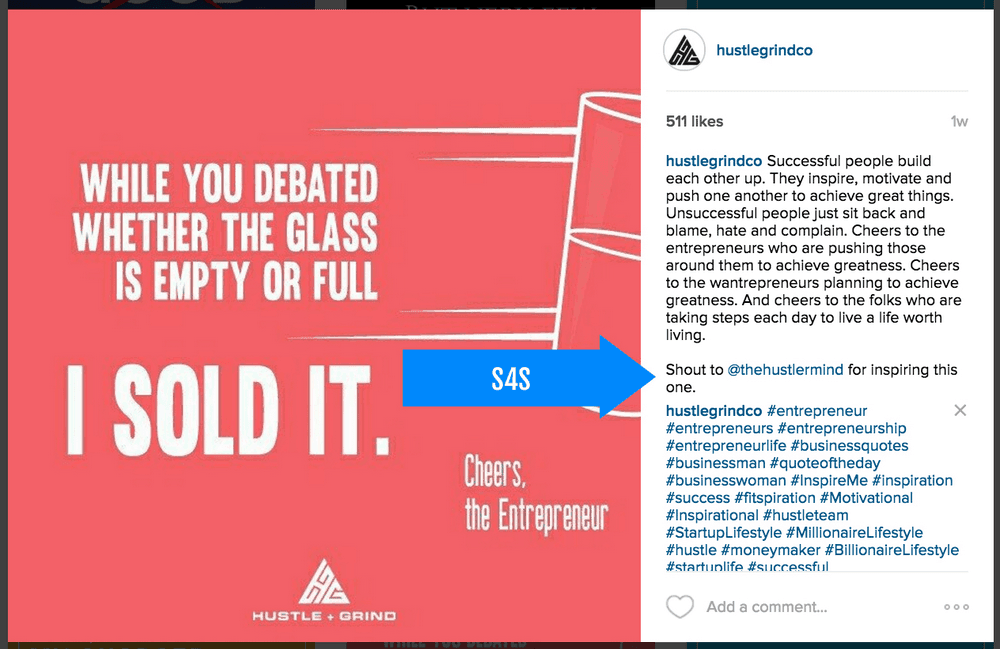 Share for share - Shoutout for shoutout - S4S example on Instagram