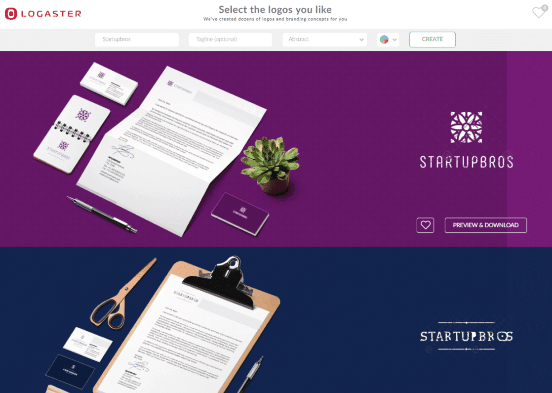 Logaster - Step 2 - Enter your brand tag line and pick the design you like