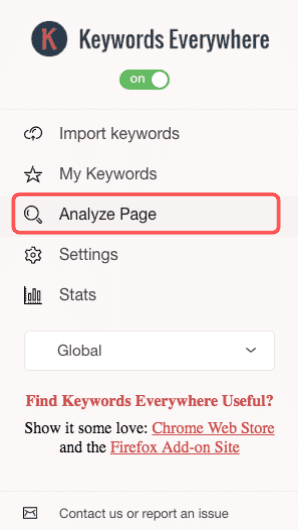 Analyze Page With Keywords Everywhere