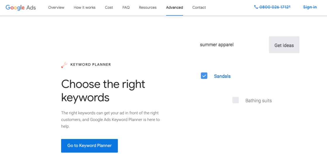 Google Keyword Planner Home Page