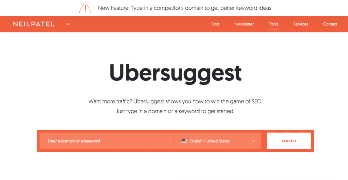 Ubersuggest Home Page