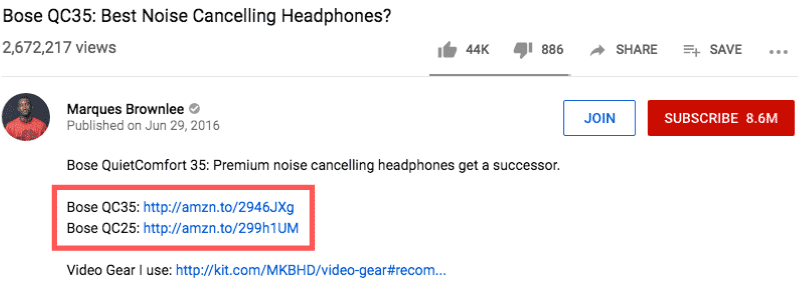 Amazon Affiliate Links on YouTube