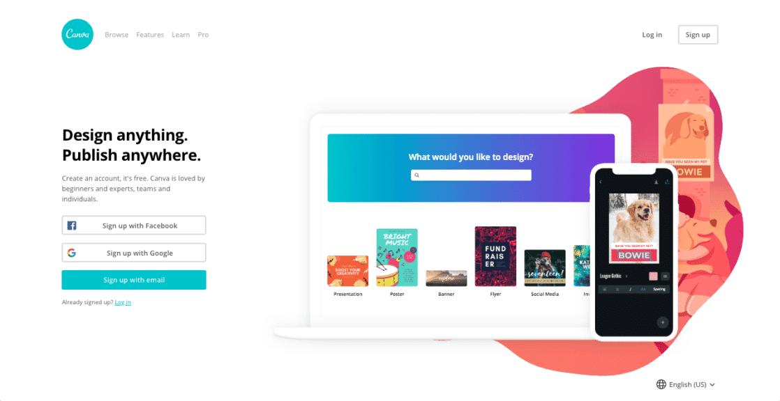 Canva Website homepage