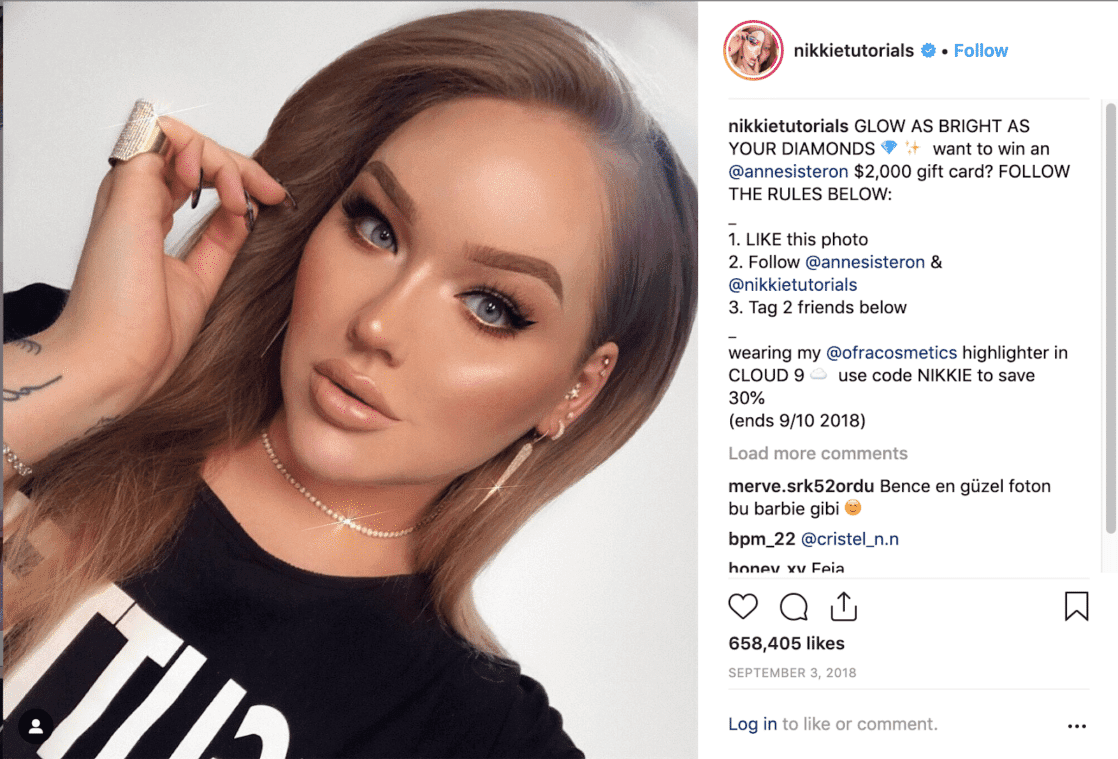 nikkie tutorials with affiliate links on Instagram