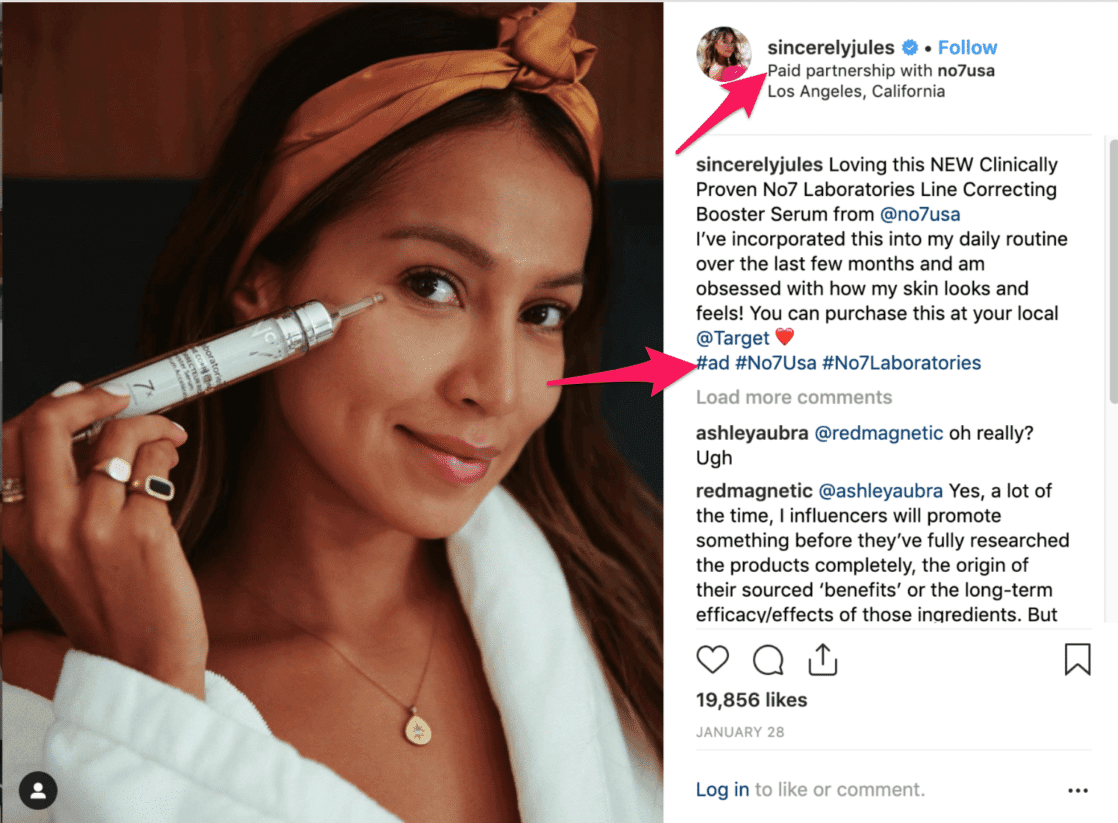 sincerely jules paid partnership on instagram
