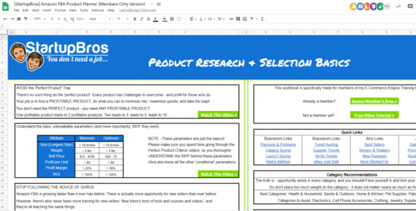 startupbros amazon product planner