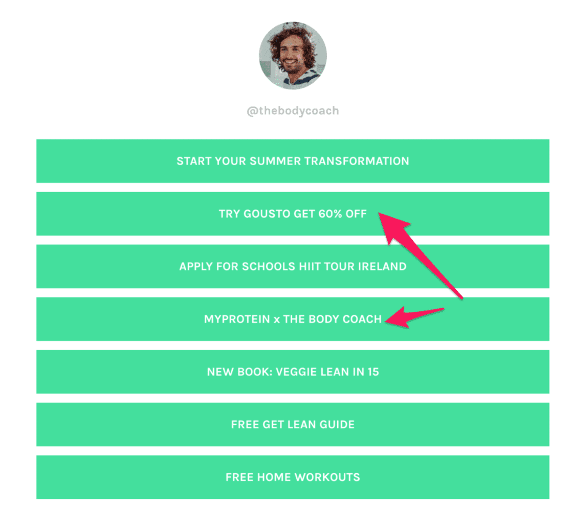 Everything thebodycoach offers on his linktree