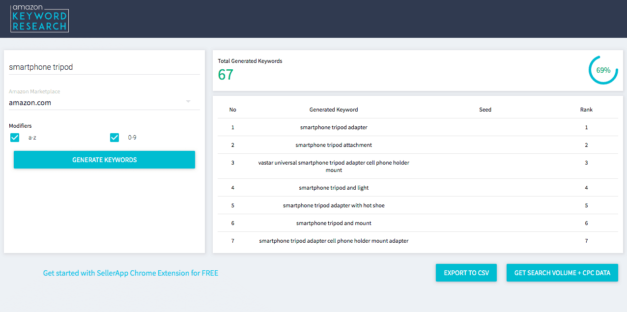 Amazon Keyword Tool by SellerApp Keyword Suggestions
