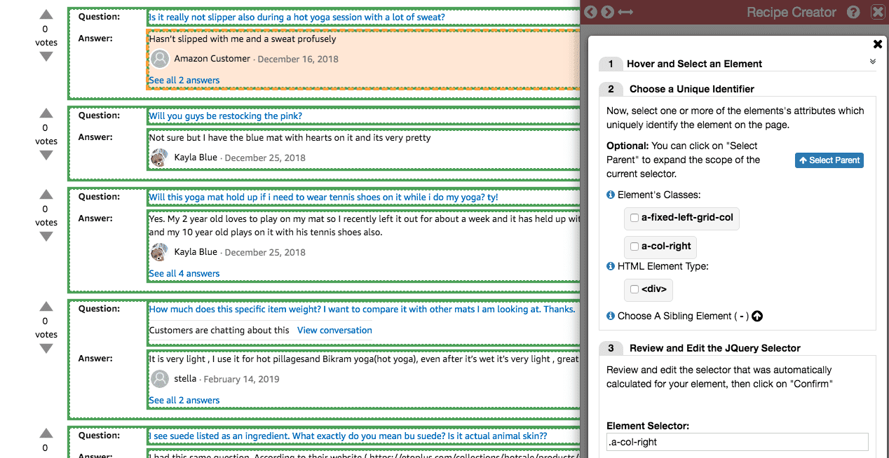 Extract Product Questions Answers With Data Miner