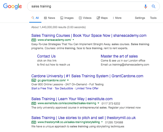 Sales Training in Google Search