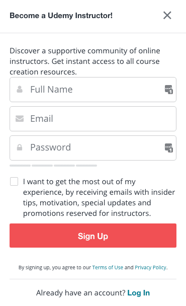 Sign Up for Instructor Account on Udemy