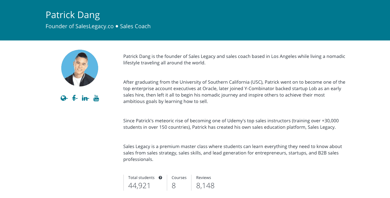 Udemy Instructor Page