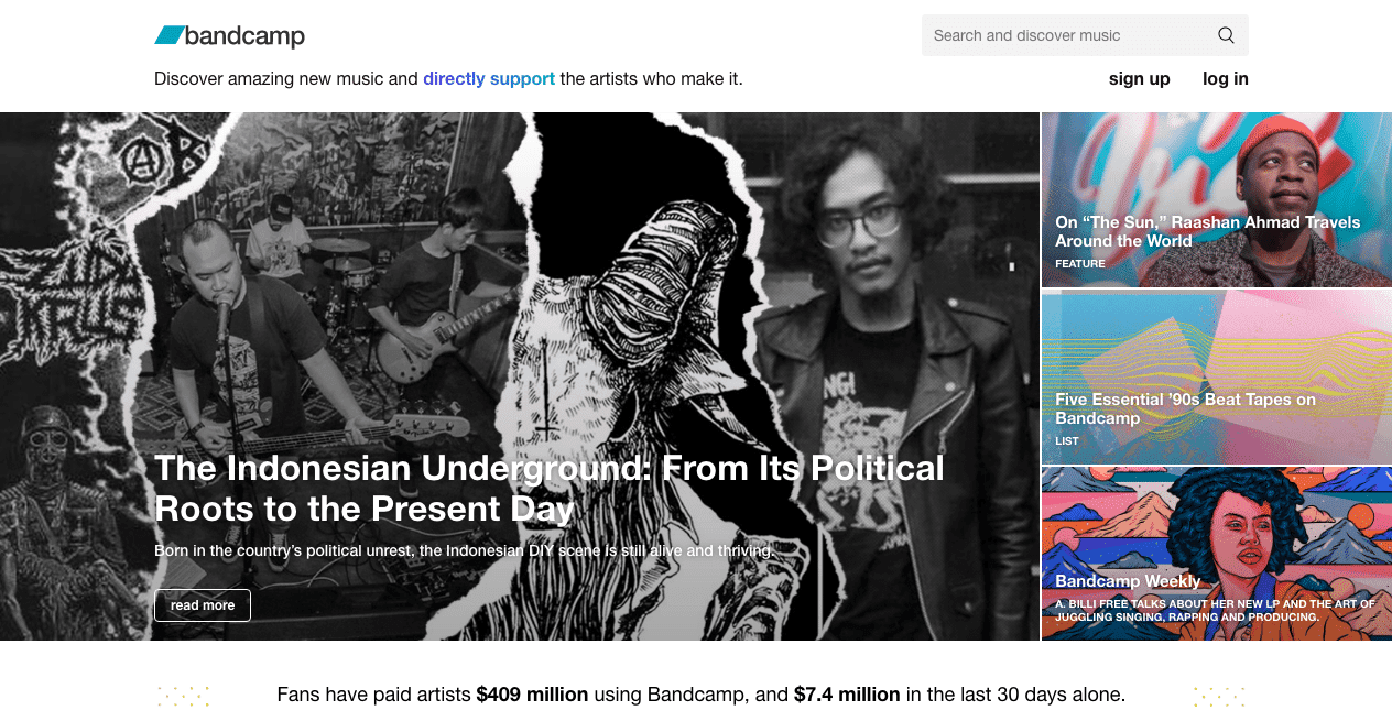 Bandcamp Homepage