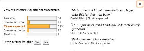 Fit as Expected Feature on Amazon