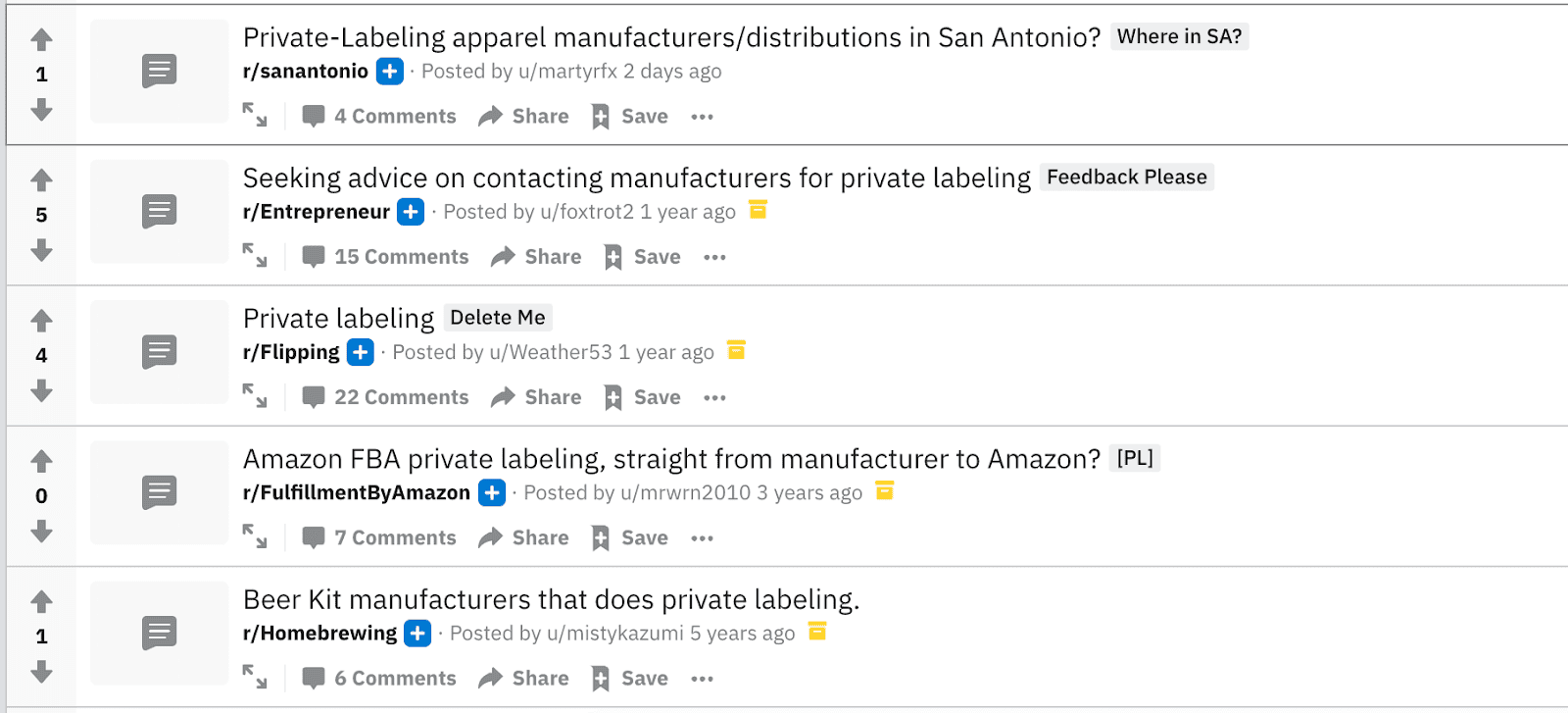 Find private label manufacturers through reddit threads