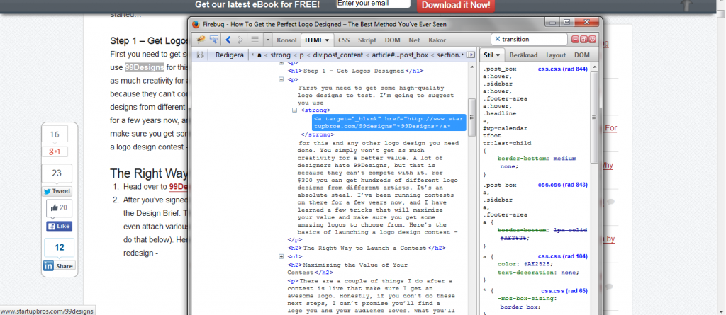 screenshot of HTML and CSS code
