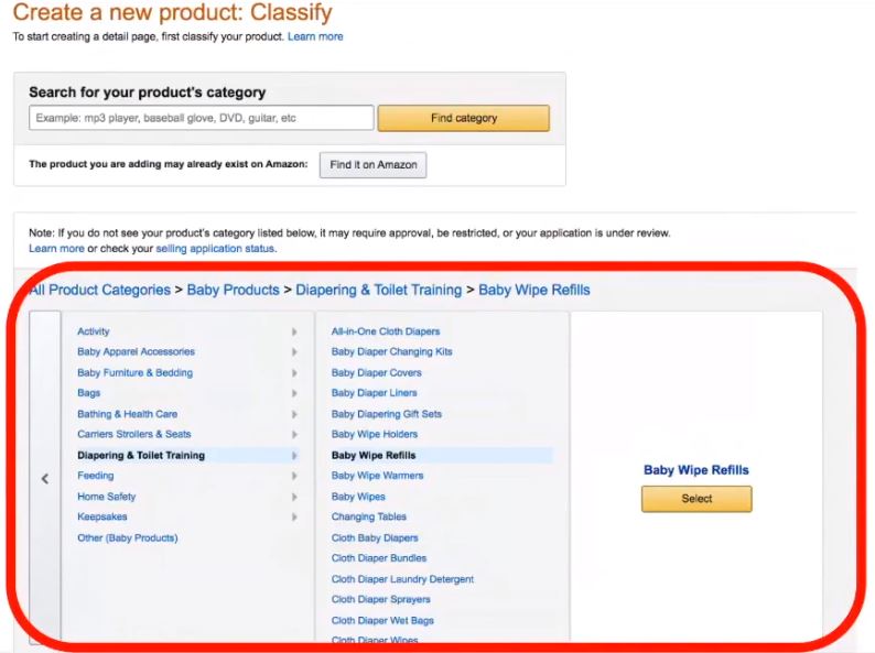 Creating Amazon Product Listing - Selecting Product Category