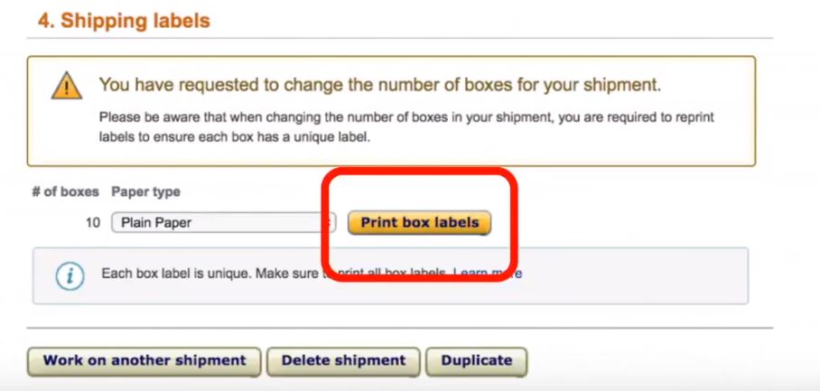Creating FBA Shipping Plan - Printing Box Labels