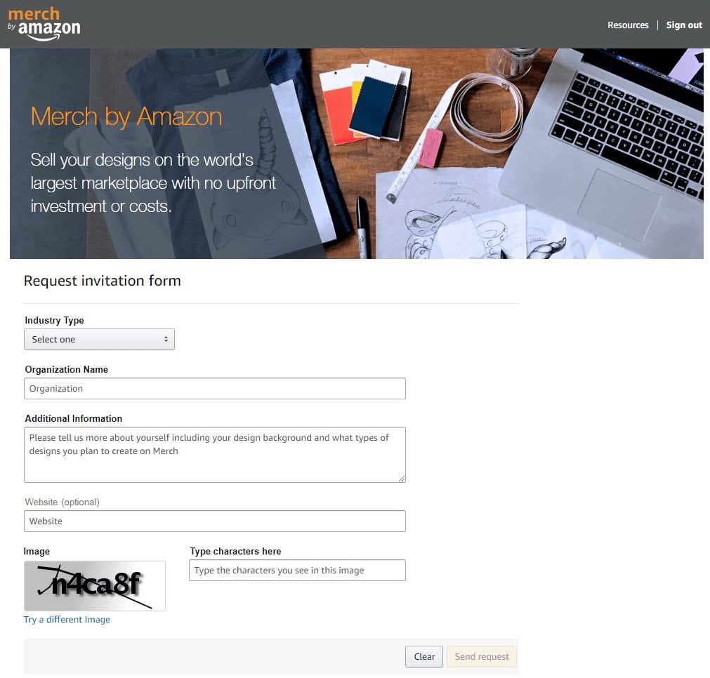 Merch by Amazon request invitation form